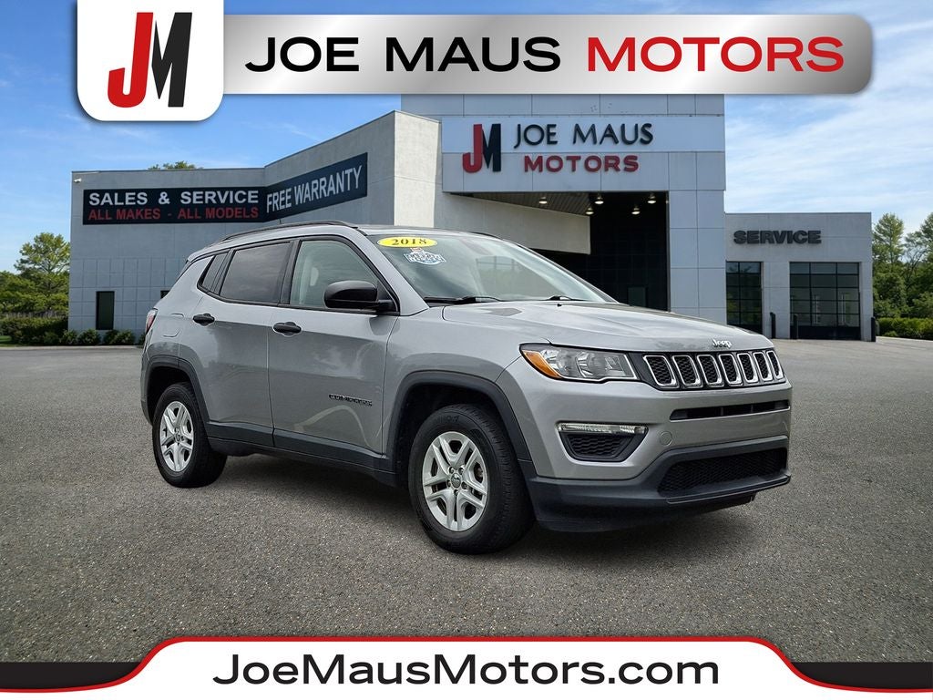 2018 Jeep Compass Sport in Billet Silver Metallic Clearcoat — front three-quarter view